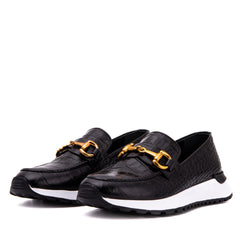 The Milan Black Croc-Embossed Leather Sneaker All New