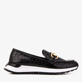 The Milan Black Croc-Embossed Patent Leather Sneaker On Sale