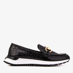 The Milan Black Croc-Embossed Patent Leather Sneaker On Sale