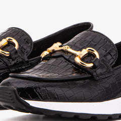 The Milan Black Croc-Embossed Patent Leather Sneaker On Sale