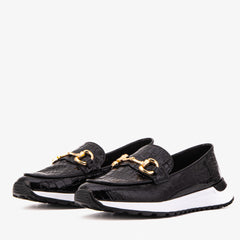 The Milan Black Croc-Embossed Patent Leather Sneaker On Sale