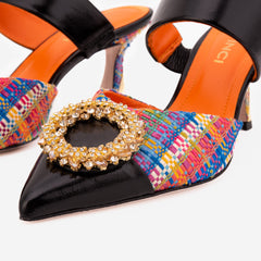 The Valencia Multicolor Leather Jewel Heel Mule Sandal Fine Craftsmanship