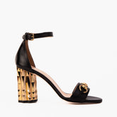 The Avlonya Block Heel Black Leather Ankle Strap Sandal Fine Craftsmanship