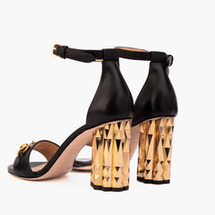 The Avlonya Block Heel Black Leather Ankle Strap Sandal Fine Craftsmanship