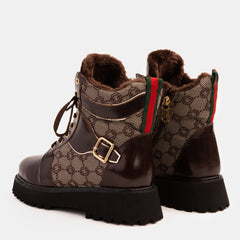 The Boston Brown Leather Lace-Up Ankle Boot With a Side Zipper Universal Fit