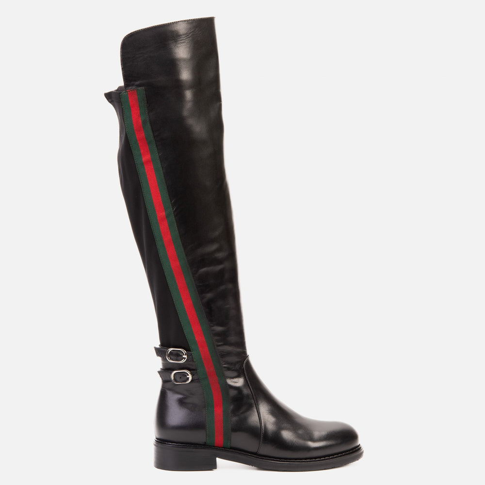 The Manhattan Luxe Black Leather Knee - High Boot On Sale