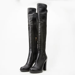 The Sao Paulo Black Leather Knee High Platform Heel Boot Exclusive Style