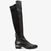 The Fairoks Black Leather Pointy Toe Knee High Boot For Sale