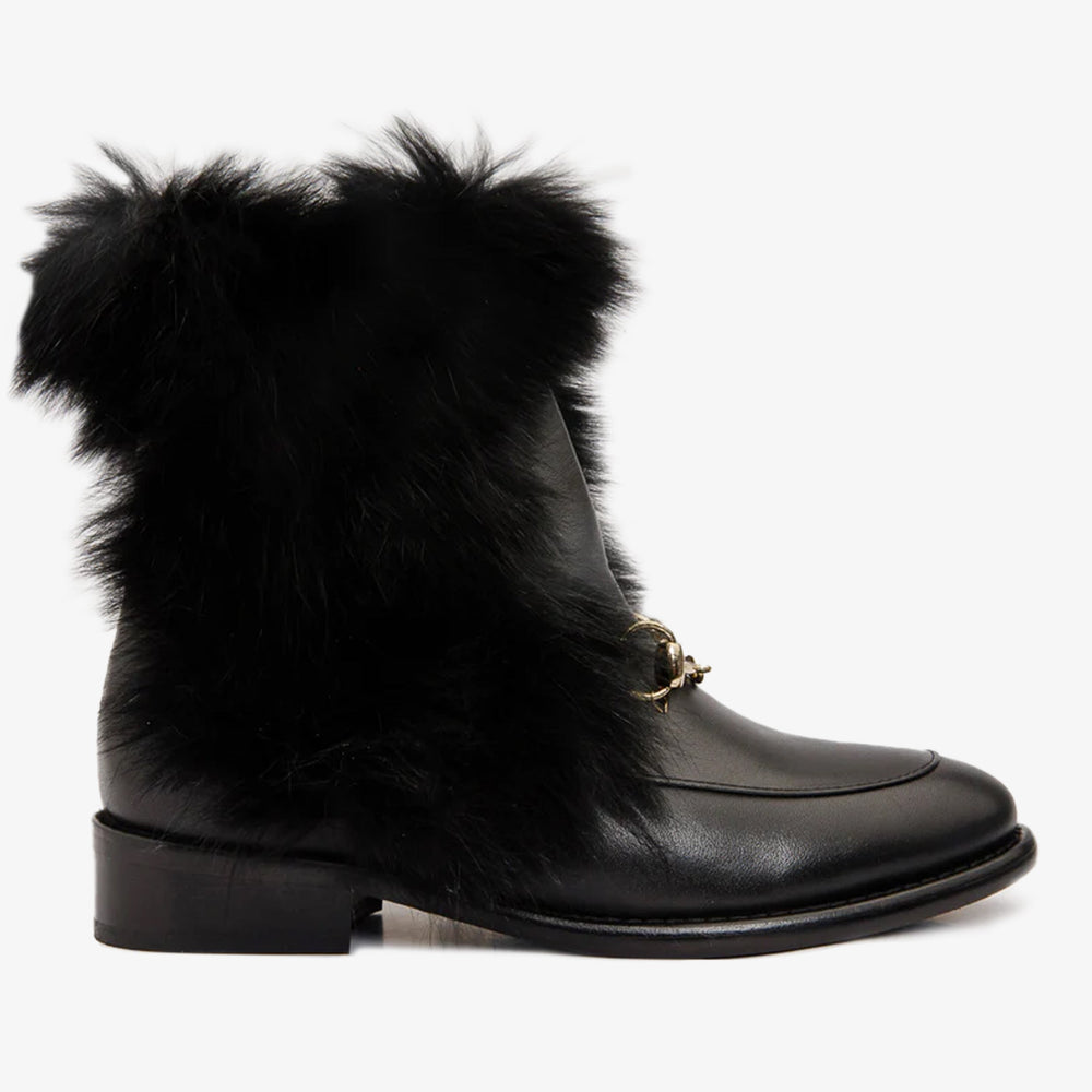 The Izmir Black Leather Natural Fur Mid Calf Boot All New