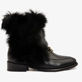 The Izmir Black Leather Natural Fur Mid Calf Boot All New