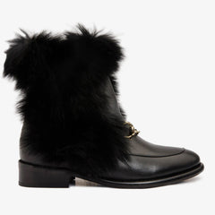 The Izmir Black Leather Natural Fur Mid Calf Boot All New