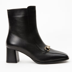 The Bukres Black Leather Block Heel Boot Universal Fit