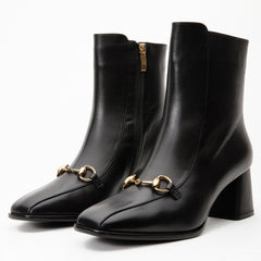 The Bukres Black Leather Block Heel Boot Universal Fit