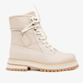 The Arata Cream Leather Lace-Up Ankle Boot With a Side Zipper Fine Craftsmanship