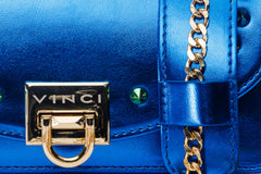 The Caris Sax Blue Leather Handbag For Sale
