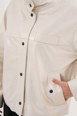 The Velmira Reversible Ivory Leather Jacket For Sale