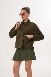 The Solviera Reversible Olive Suede Leather Jacket Fine Craftsmanship