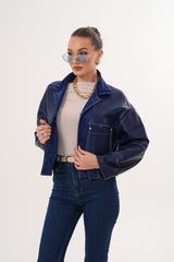 The Velmira Reversible Navy Blue Suede Leather Jacket On Sale