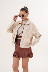 The Elvoria Reversible Beige Leather Jacket Universal Fit