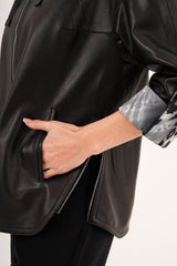 The Nyxara Reversible Hooded Black Leather Jacket Exclusive Style