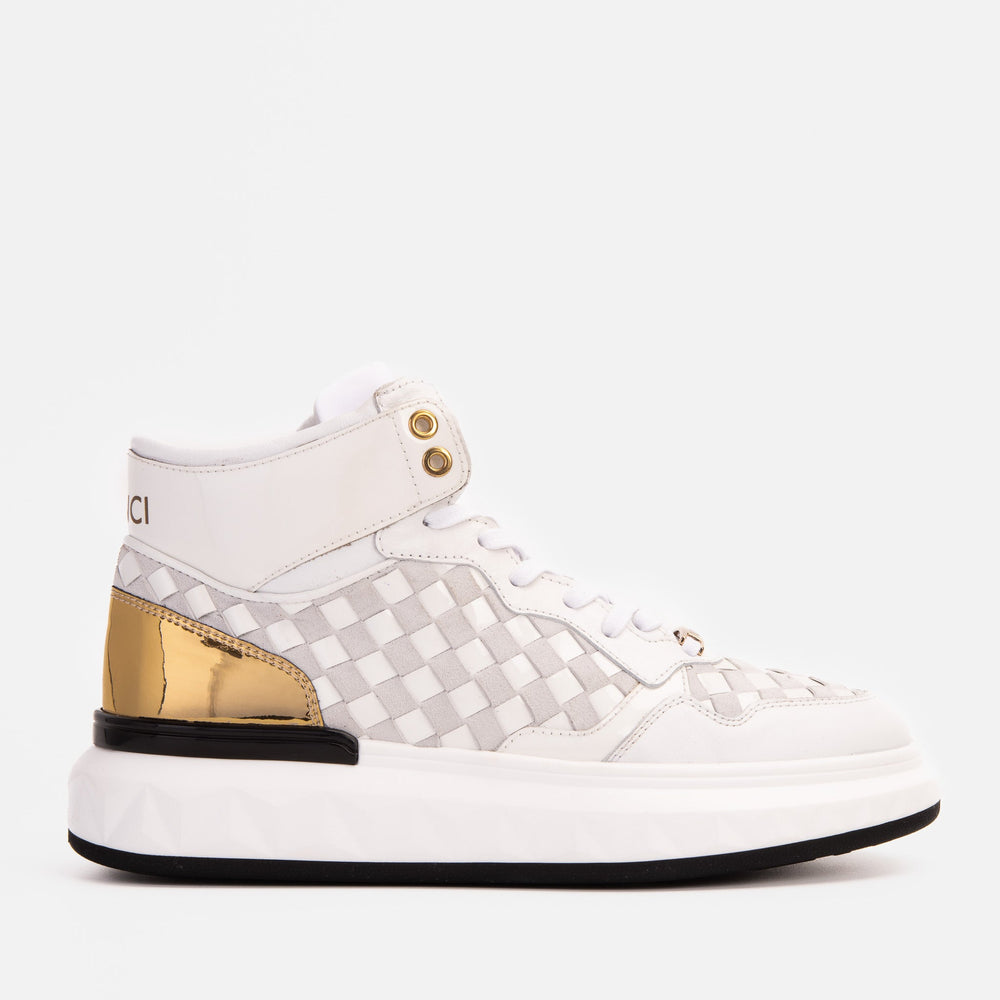 The Eugene White Gold Woven Leather High-Top Sneaker All New