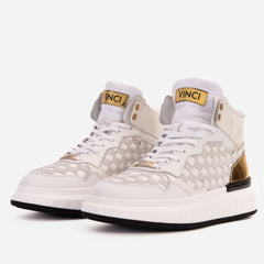 The Eugene White Gold Woven Leather High-Top Sneaker All New