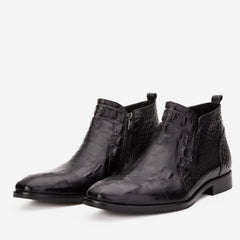 The Randor Black Crocodile Leather Side-Zip Dress Ankle Boot Fine Craftsmanship
