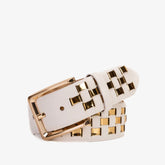 The Mackenzie White Gold Woven Leather Belt For Sale