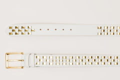 The Mackenzie White Gold Woven Leather Belt For Sale