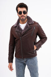 The Cortina Brown Shearling Leather Jacket Universal Fit