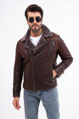 The Cortina Brown Shearling Leather Jacket Universal Fit