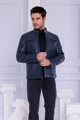 The Argento Navy Blue Leather Jacket Exclusive Style