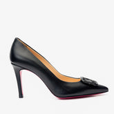 The Maneadero Black Leather Pump Fuchsia Sole Shoe For Sale