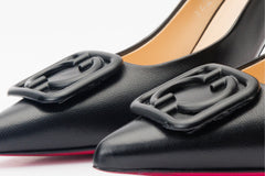 The Maneadero Black Leather Pump Fuchsia Sole Shoe For Sale