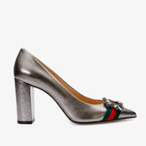 The Afega Silver Leather Block Heel Pump Shoe Fine Craftsmanship