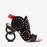 The Infanta Black Spike Leather Ankle Strap Sandal On Sale