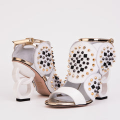 The Infanta White Spike Leather Ankle Strap Sandal All New