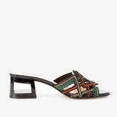 The Palma Black Glitter Leather Block Heel Sandal Universal Fit