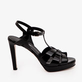The Parisian Black Patent Leather T-Strap Platform Heel Sandal For Sale