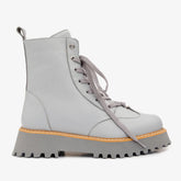 The Yildiz Grey Leather Lace-Up Ankle Boot With a Side Zipper Fine Craftsmanship