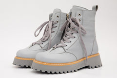 The Yildiz Grey Leather Lace-Up Ankle Boot With a Side Zipper Fine Craftsmanship