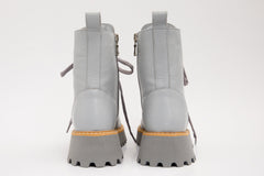 The Yildiz Grey Leather Lace-Up Ankle Boot With a Side Zipper Fine Craftsmanship