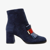 The Luksor Navy Blue Suede Leather Block Heel Boot Fine Craftsmanship