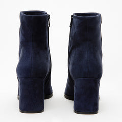 The Luksor Navy Blue Suede Leather Block Heel Boot Fine Craftsmanship