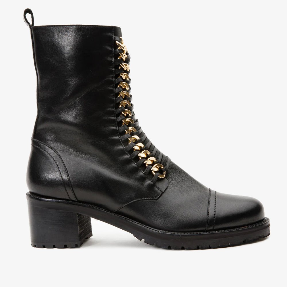 The Tuna Black Leather Mid Calf Boot Exclusive Style