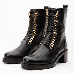 The Tuna Black Leather Mid Calf Boot Exclusive Style