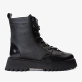 The Yildiz Black Leather Lace-Up Ankle Boot With a Side Zipper Universal Fit