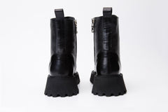 The Yildiz Black Leather Lace-Up Ankle Boot With a Side Zipper Universal Fit