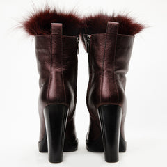 The Melo Burgundy Leather Natural Mid Calf Platform Heel Boot Fine Craftsmanship