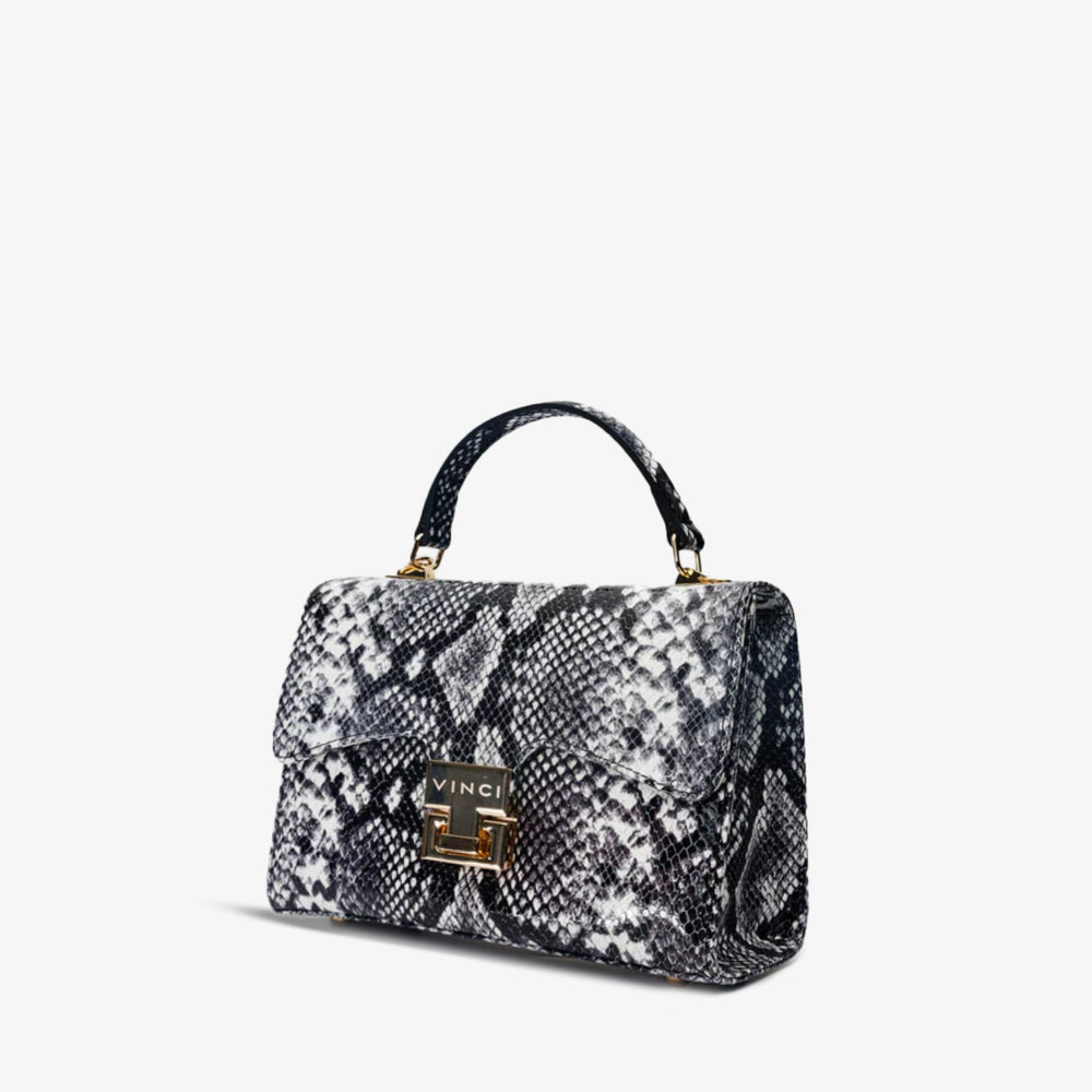 The Venezia Black White Leather Handbag All New